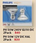  Philips PH 50W 12V GU10 DIC HAL 2 Pack