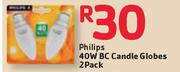 Philips 40W BC Candle Globes 2 Pack