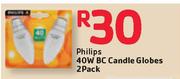 Philips 40W BC Candle Globes-2 Pack