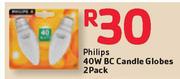  Philips 40W BC Candle Globes 2 Pack 