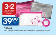 Clicks PVC Purse With Mirror Or Metallic Cosmetics Purse-Each