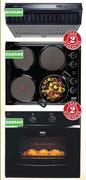 Defy Extractor Fan-600mm+Defy Slimline Solid Hob-592mm+Defy 600E Black Undercounter Oven-596mm