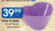 Love To Bake Small Plastic Heart Bowl-Each