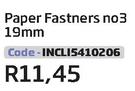 Round Head Paper Fasteners No.3-19mm (INCLI5410206)