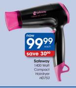 Safeway 1400 Watt Compact Hairdryer(HD753)-Each