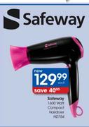 Safeway 1600 Watt Compact Hairdryer(HD754)-Each