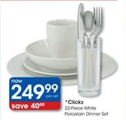 Clicks White Porcelain Dinner Set-32 Piece