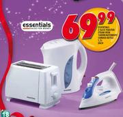 Essentials 2-Slice Toasters/Steam Iron1600W/Automatic Corded Kettle 1.7ltr-Each