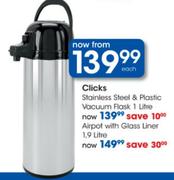 Clicks Stainless Steel & Plastic Vacuum Flask-1ltr