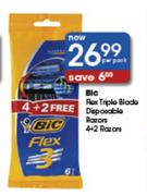 Bic Flex Triple blade Disposable Razors-4 + 2 Razors Per Pack