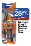 Super-Max Ultimate 3 Triple Blade Disposable Razors-6 Per Pack