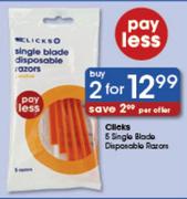 Clicks 5 Single Blade Disposable Razors-2's