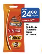 Bic Triple Blade Disposable Razors-4 + 2 Razors Per Pack