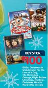 DVDs:Christmas In Wonderland,For The Love Of A Dog,The Christmas Cottage,Flight Before Christmas,My 