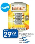 Eveready AA 4 Pack Platinum Batteries - Per Pack