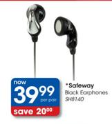 Safeway Black Earphones (SH8140)-Per Pair