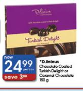 D.Lioious Chocolate Coated Turlish Dolight Or Caramel Chocolate-150g