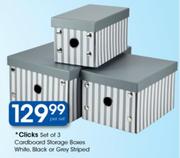 Clicks Set Of 3 Cardboard Storage Boxes White, Black Or Grey Striped-Per Set