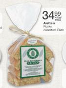 Alette's Rusks Assorted 450/500g each	