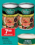 Rhodes Chakalaka Hot & Spicy Or Mild & Spicy-400g Each