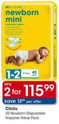 Clicks 42 newborn Disposable Nappies Value pack-2's