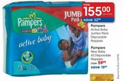 Pampers Active Baby Jumbo Pack Disposable Nappies-Per Pack