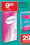 Discreet Pantyliners Assorted - 20's