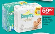 Pampers Baby Wipes Fresh-4 x 64's/Sensitive-4 x 56's Per Pack