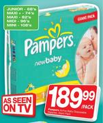 Pampers Active Baby Disposable Nappies Giant Pack Junior-68's/Maxi+ -74's Each