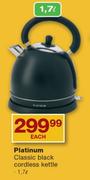 Platinum 1.7Ltr Classic Black Cordless Kettle