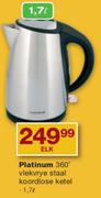 Platinum 1.7Ltr 360Deg. Vlekvrye Staal Koordlose Ketel