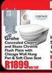Grohe Concealed Cistern and Skate Chrome Flush with Chicago Wall Hung Pan & Soft Close Seat-Per Set 