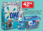 Omo Auto Washing Powder- 2Kg/Liquid Detergent- 750ml/Ultra Capsules Tub-630ml Each