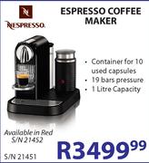 Nespresso Espresso Coffee Maker 1Ltr-S/N21451 