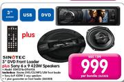 Sinotec 3" DVD Front Loader Plus Sony 6x9 420W Speakers(STA9378+GTF6938)-Per Bundle