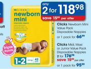Clicks Newborn Mini Value Pack Disposable Nappies-2's