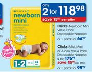 Clicks Newborn Mini Value Pack Disposable Nappies-Each