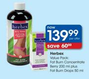 Herbex Value Pack Fat Burn Concentrate Berry-200ml Plus Fat Burn Drops-50ml
