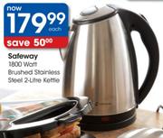 Safeway 1800W Brushed Stainless Steel Kettle-2l Each