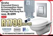 Grohe Concealed Cistern & Cosmopolitan Skate Actuation Plate With Chicago Wall Hung Pan-Per Set