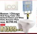 Boston/Chicago Wall Hung Toilet With Gerberit Cistern And White Delta Actuator Plate