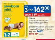 Clicks Value Pack Disposable Nappies Newborn Mini-3's