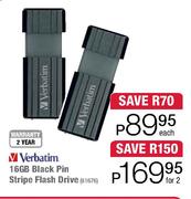 Verbatim 16GB Black Pin Stripe Flash Drive(81676)-Each