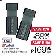 Verbatim 16GB Black Pin Stripe Flash Drive(18676)-Each