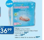 Clicks Active Stretch Disposable Nappies Value Pack Newborn 22