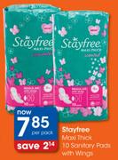 Stayfree Maxi Thick 10 Sanitry Pads With Wings