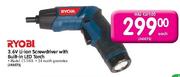 Ryobi 3.6V Li-Ion Screwdriver With Built-In Led Torch-Per Combo