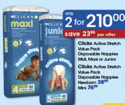 Clicks Active Stretch Value Pack Disposable Nappies Midi,Maxi Or Junior-2's