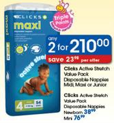 Clicks Active Stretch Value Pack Disposable Nappies Midi,Maxi Or Junior-2's