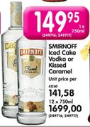 Smirnoff Iced Cake Vodka or Kissed Caramel-750ml Each